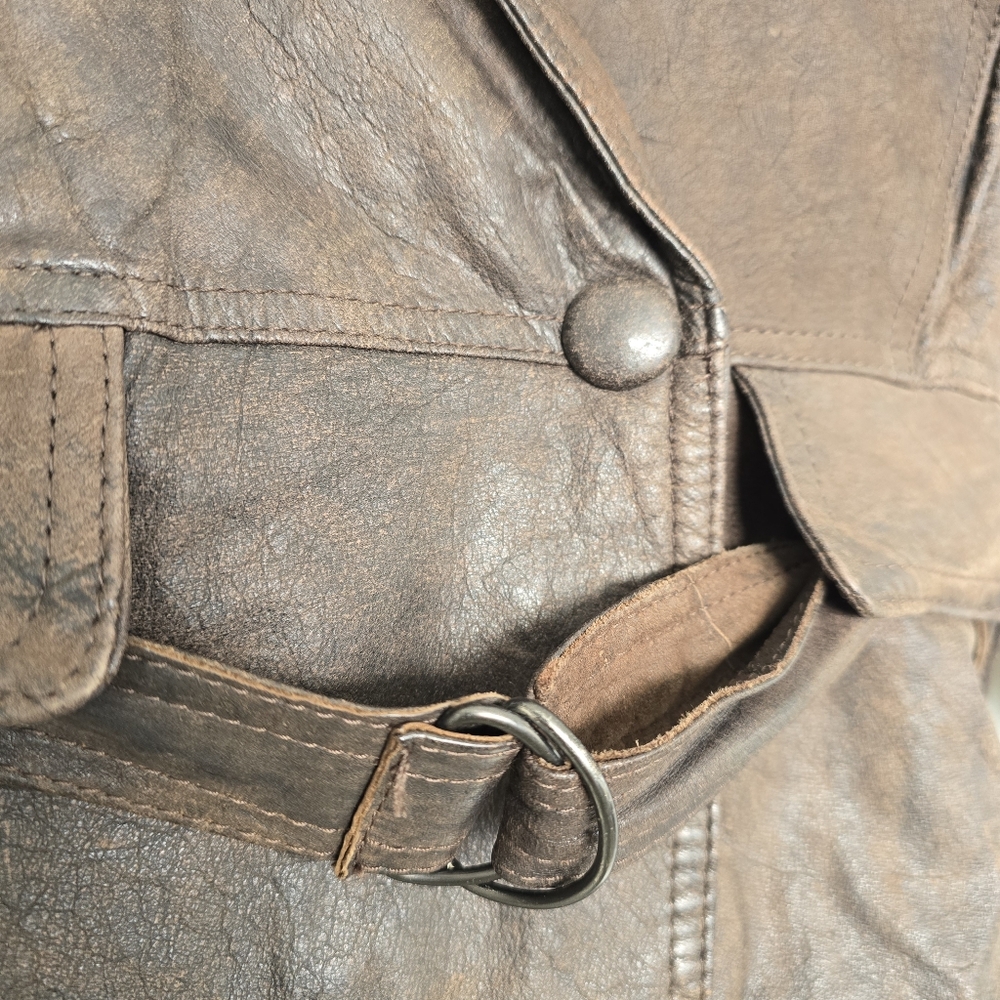 Winlit Vintage Leather Jacket Brown Cropped 80s Style Genuine Made in Korea M - Picture 8 of 17